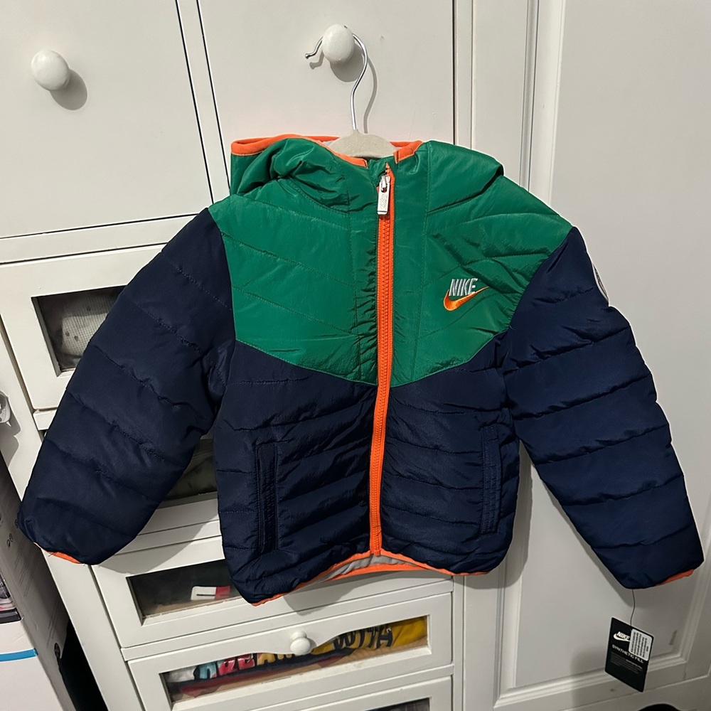 Nike Kids' Green and Navy Puffer Jacket